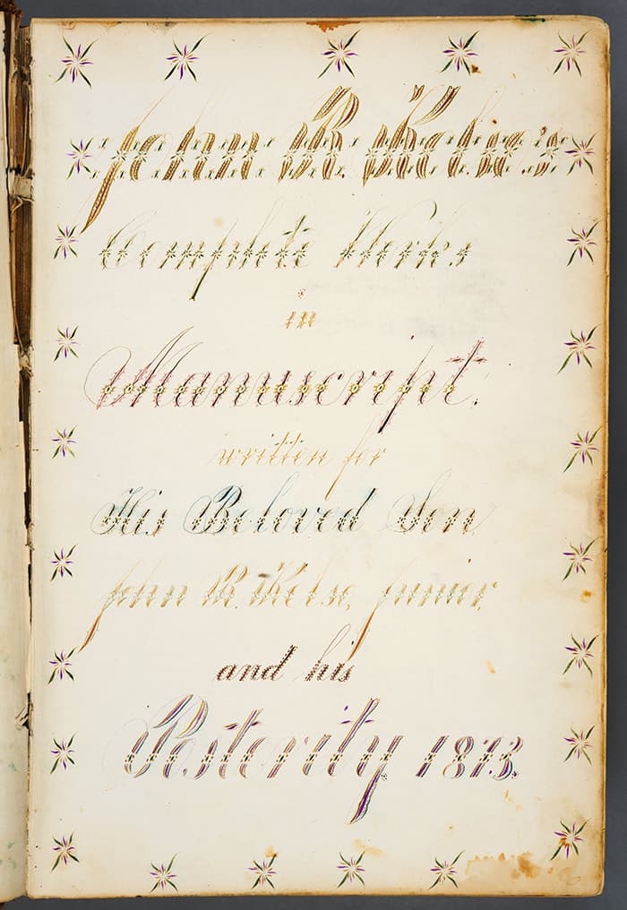 Detail of title page of John R. Kelso Complete Works in Manuscript written in 1873