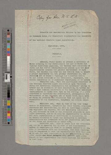 Various reports and minutes of the Committee on Standard Rules for Electrical Construction and of the National Electric Light Association