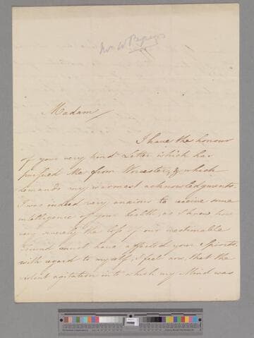 Pepys, Sir William Weller, Bart. Letter to Elizabeth (Robinson) Montagu