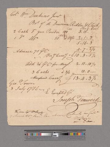 Account for gunpowder from Joseph Fenwick, Georgetown, to William Deakins