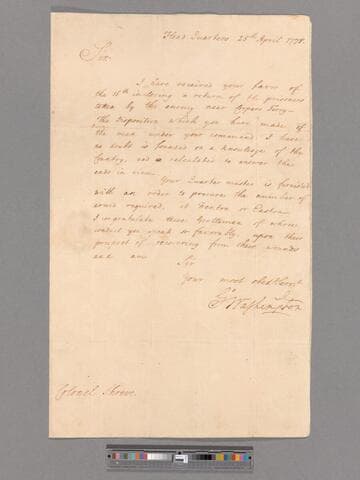 Letter from George Washington, headquarters Valley Forge, to Israel Shreve