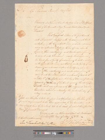 Warrant from George Washington, Newburgh, to Asa Andrus