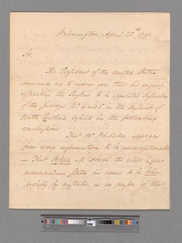 Letter from William Jackson, Wilmington, to Alexander Hamilton