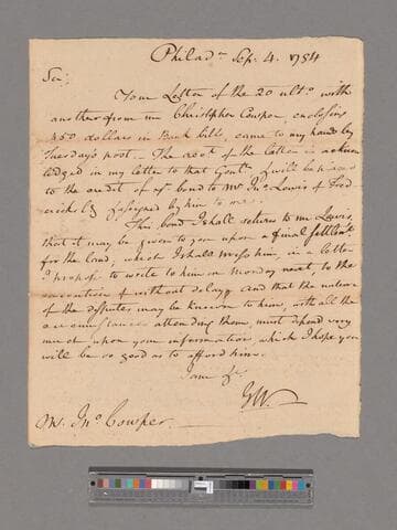 Letter from George Washington, Philadelphia, to John Cowper