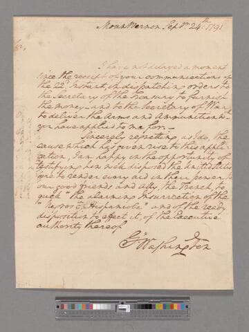 Letter from George Washington, Mount Vernon, to Jean-Baptiste de Ternant
