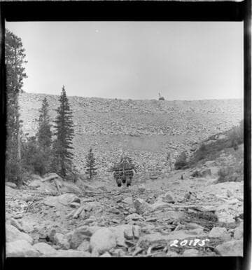 Big Creek, Huntington Lake Dams - Progress of backfills on Huntington Lake Dams by Stone & Webster Co