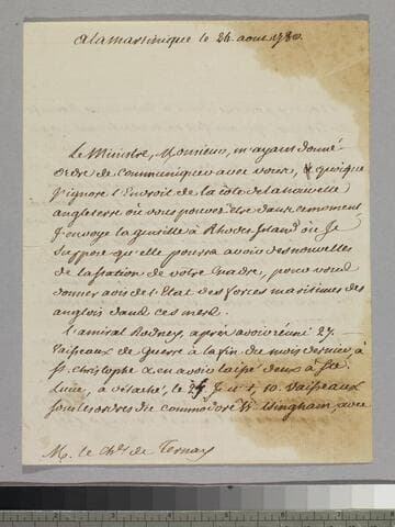 Letter : Martinique, to Charles-Henri-Louis d'Arsac Ternay, 1780 August 24