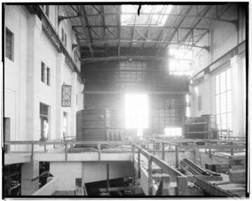 Long Beach Steam Station, Plant #3 - general view of Turbo Room showing dummy dials and condensers