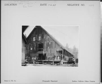 Big Creek, Florence Lake Dam - Camp 62 Warehouse - Exterior.  Used for storage of supplies, food, & materials, during the construction of Florence Tunnel and Mono