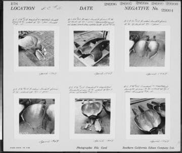 Big Creek Powerhouse #2A - Broken bucket from right-hand wheel of number 1 generator, apparently caused by broken pieces from unplated bucket