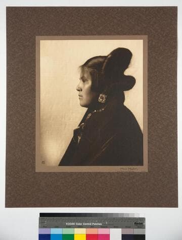 Hopi Maiden. Note mosaic ear ornament. Oraibi