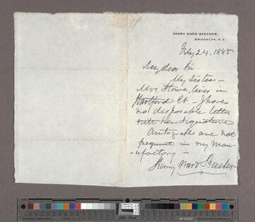 Beecher, Henry Ward.  Letter to "My dear Sir"