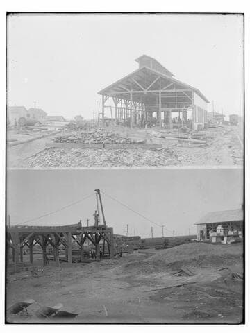 Construction, Yosemite Lumber Company mill, Merced Falls, Merced County (two views)