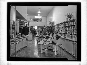 Interior view of men's store with merchandise, Corrine Griffith Shop, Beverly Hills