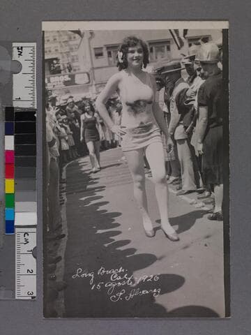 Woman in bathing suit for Long Beach beauty contest, 1926