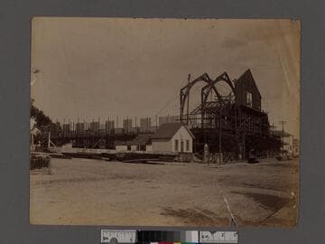 Construction of Hazard's Pavilion, at 5th and Olive streets, Los Angeles, California