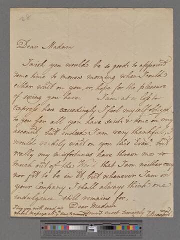 Somerset, Elizabeth (Berkeley), Duchess of Beaufort and suo jure Baroness Botetourt. Letter to Elizabeth (Robinson) Montagu