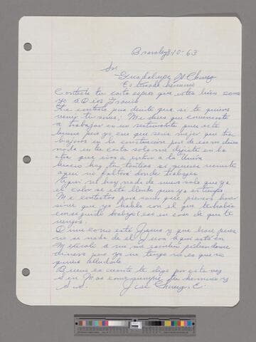 Letter from José Chávez Esparza (Brawley, California) to Paco Chávez Esparza (San José, California)