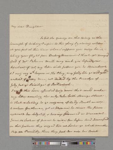 Montagu, Elizabeth (Robinson). Letter to Elizabeth (Charlton) Montagu