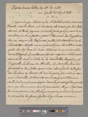 Voltaire, Francois Marie Arouet. Letter to Charles Augustin Ferriol, Comte d'Argental