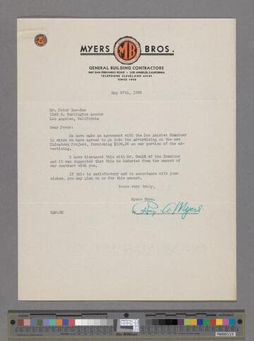 Letter from Ray A. Myers to Peter SooHoo