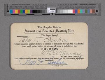 Membership card for Peter SooHoo in the Los Angeles Bodies, Ancient and Accepted Scottish Rite