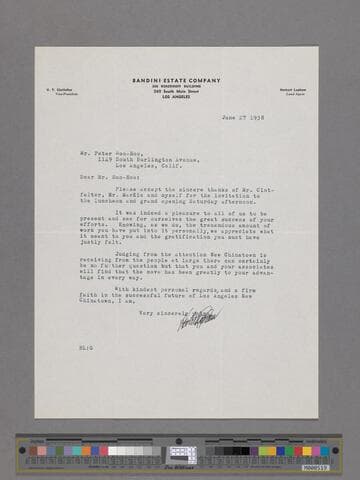 Letter from Herbert Lapham to Peter SooHoo