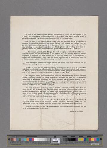 Statement on China City