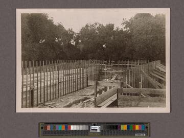 Huntington Library Construction: view showing forms for walls of the West Wing looking north west