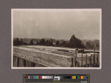 Huntington Library Construction: view showing the roof of the East Wing, looking north