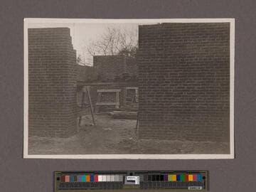 Huntington Library Construction: view showing brick walls of the west half of the Main Building
