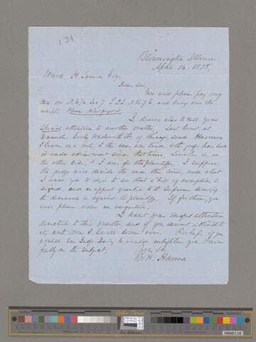 W.H. Hanna, Bloomington, Illinois, letter to Ward Hill Lamon