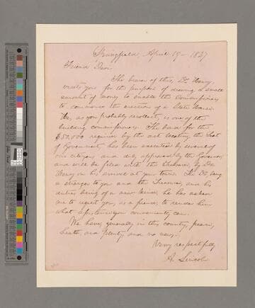 Abraham Lincoln, Springfield, Illinois, letter to Levi Davis, Vandalia, Illinois