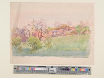 Village and Church Seen Across Fields