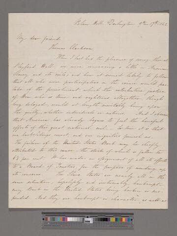 Backhouse, John. Letter to Thomas Clarkson