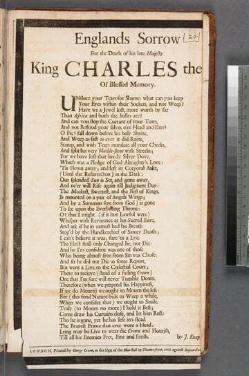 Englands sorrow for the death of his late Majesty King Charles the II. of blessed memory