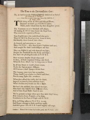 The tune to the Devonshire cant: or, An answer to the Parliament dissolved at Oxford