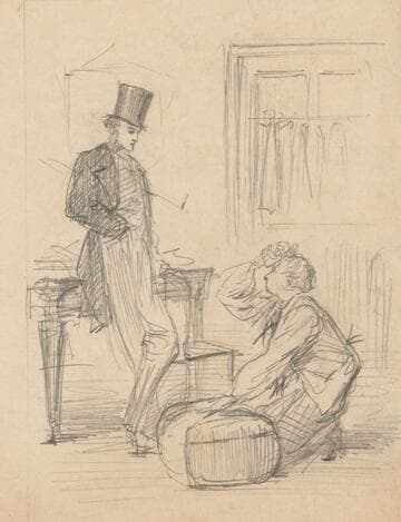 Standing Man and Kneeling Servant with Package