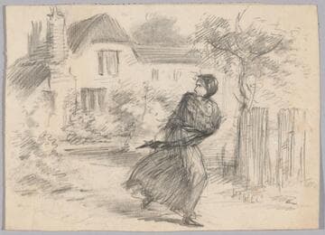 Woman Running from a House Holding a Baby