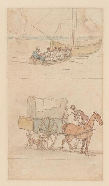 Two Sketches: [top] Boating, [bottom] A Covered Cart