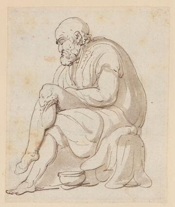 Elderly Man Seated Washing his Feet