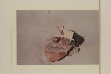 Bill Dunn slept here.  Sign left by John Doerr at Separation Rapid after camping at this spot 1959, June 25