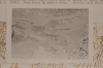 Crystal-Dragon junction from point where Stanton made his photo 354-486 in 1890, Feb.  Top of Redwall and below Supai cliff west of center of north end of Ra