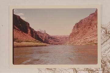 Up Grand Canyon from Mile 74.6 about 0.2 miles below the point where the "Emma Dean" was photographed by Hillers 1872, Aug. 28 at the beach at left bank