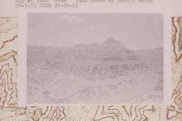 Dragon Head from top of Redwall where Stanton made his photo 354-486 in 1890, Feb.  Below the Supai cliff west of the center of the north end of Ra.  Noon