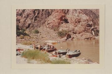 Ten boats moored at Bright Angel Creek; the three Harris-Brennan boats and the seven Marston-Disney boats