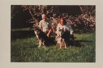 Hal and Jean Bennett and their dogs.  Sent with their 1977 Christmas card