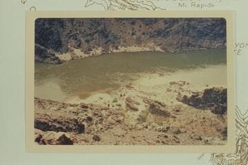 Remains of Bridge Canyon City from above on the left bank; Mile 238.7.  The old foundations show at lower left