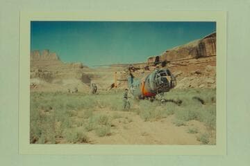 Choppers at Anderson Bottom to lift the Udall junket out to the Needles