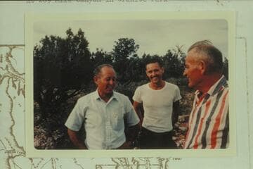 Taking leave of Chet Bundy on Sanup Plateau, Sunday.  Visbak, Mooz, and Morgan walked to the river expecting to arrive at the mouth of Indian Canyon but found themselves at 209 Mile Canyon in Granite Park
